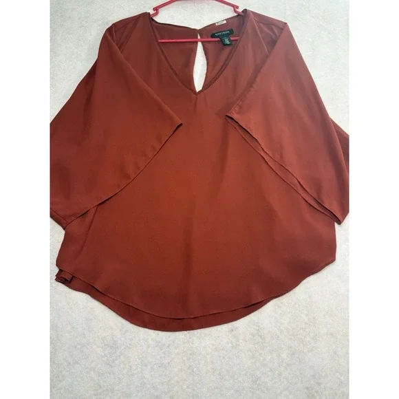 White House Black Market Rust Layered Kimono Sleeve Flowy Top Shirt S - Picture 3 of 10